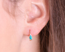 Load image into Gallery viewer, 14k Gold Turquoise Dainty Hoop Earrings