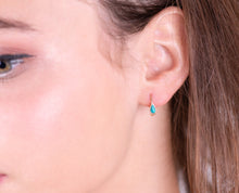 Load image into Gallery viewer, 14k Gold Turquoise Dainty Hoop Earrings