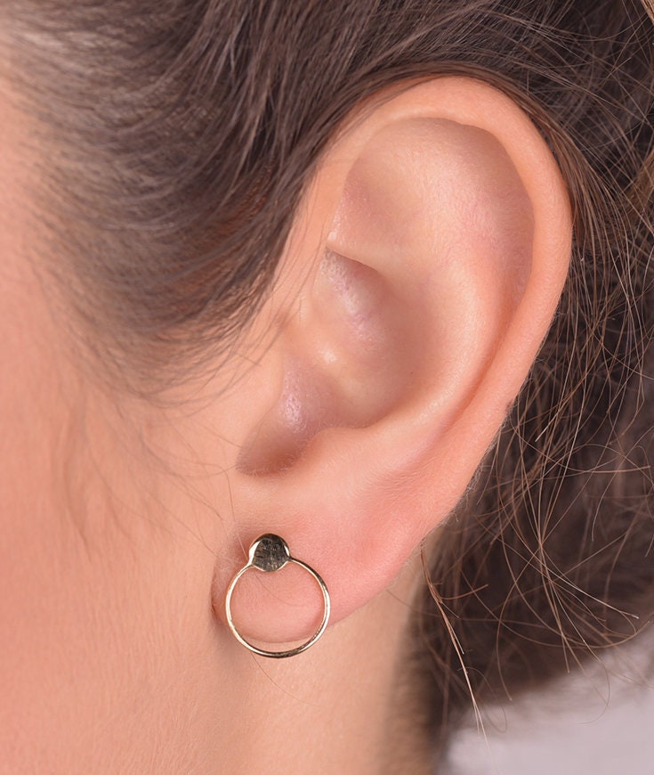 14k Solid Circle with Dot Stud Earrings