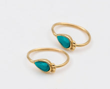 Load image into Gallery viewer, 14k Gold Turquoise Dainty Hoop Earrings