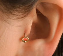 Load image into Gallery viewer, 14k Gold Pink Coral Evil Eye Hoop Earrings