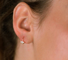 Load image into Gallery viewer, 14K Gold Blue Opal Hoop Huggie Earrings