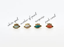 Load image into Gallery viewer, 14k Gold Tiny Evil Eye Opal Stud Earrings
