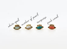Load image into Gallery viewer, 14k Gold Tiny Evil Eye Opal Stud Earrings
