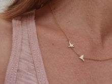 Load image into Gallery viewer, 14k Gold Asymmetric Necklace With Two Flying Birds - Mika