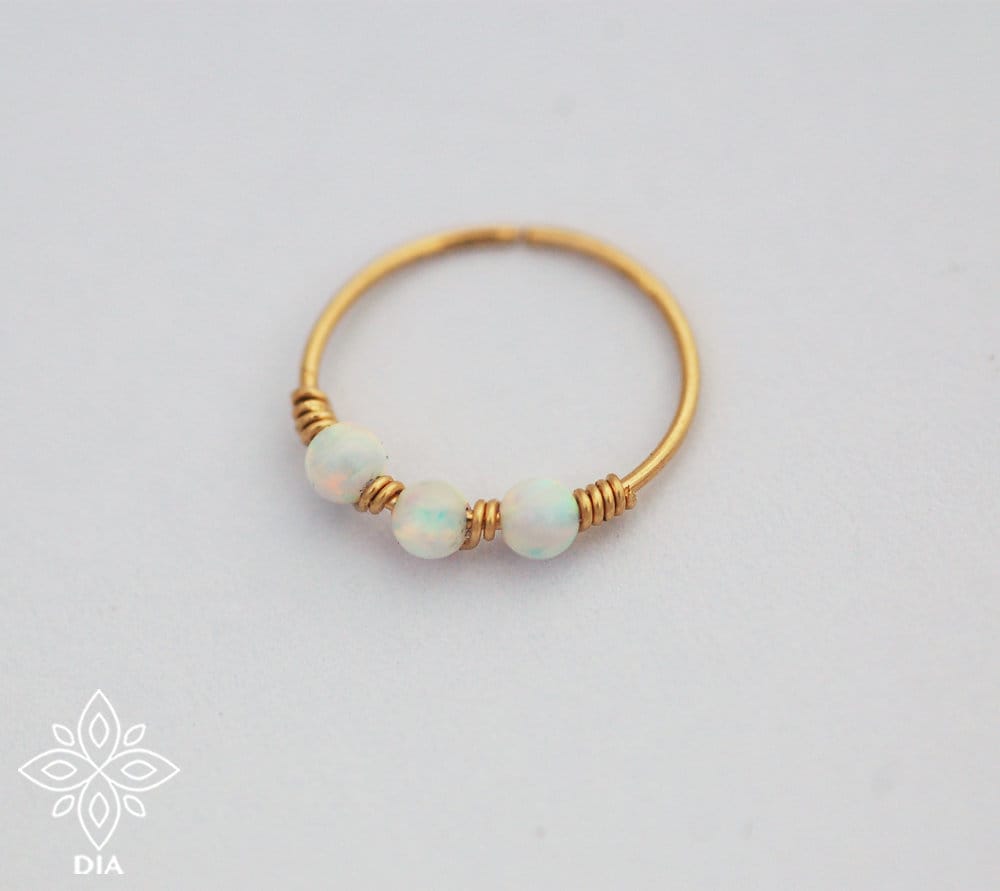 14k Solid Gold Opal Nose Ring