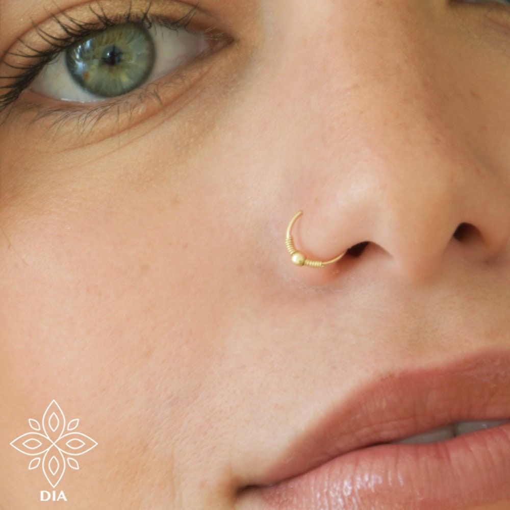 14k Solid Gold Bead Nose Ring