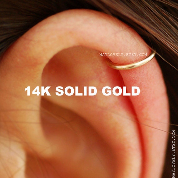 14k Gold Plain Nose Hoop – DiaStudio - Main Image