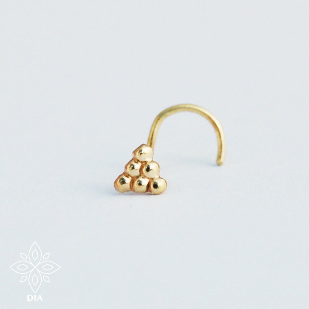 14k Gold Dotted Triangle Nose Stud