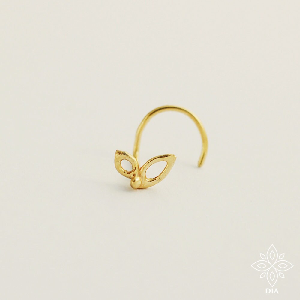 14k Gold Tiny Leaves Nose Studs