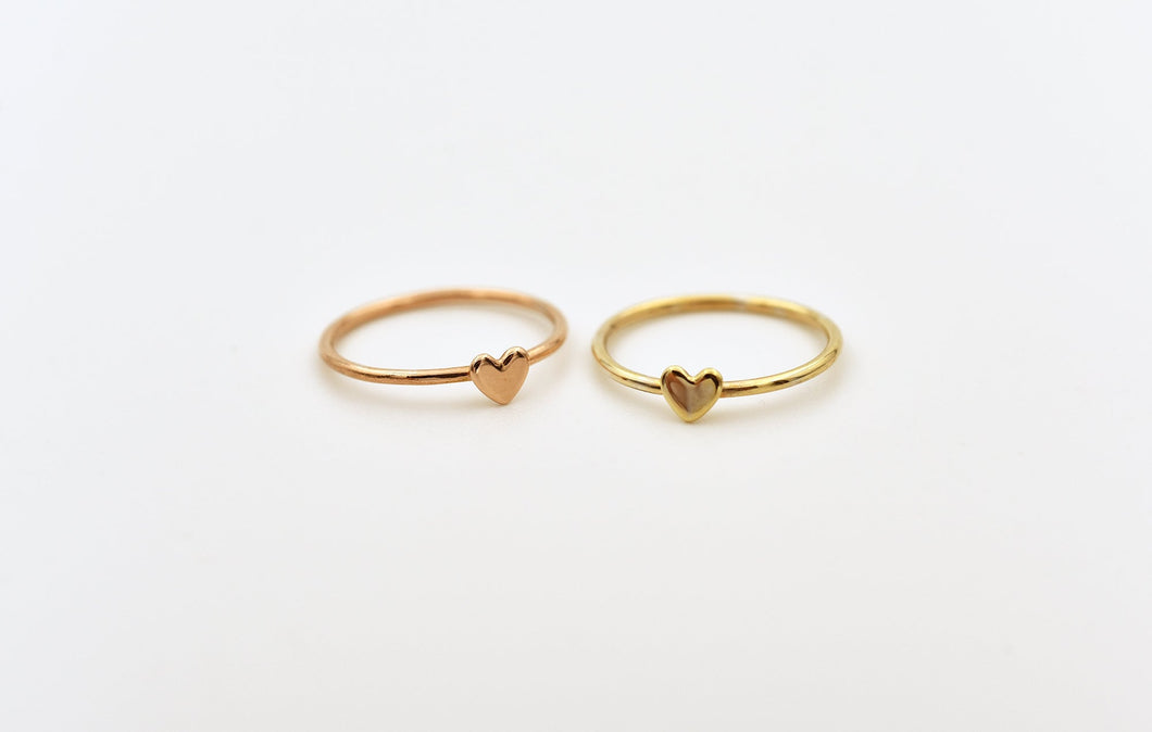 Set of Two Mixed 14k Yellow and Rose Gold Minimalist Heart Ring