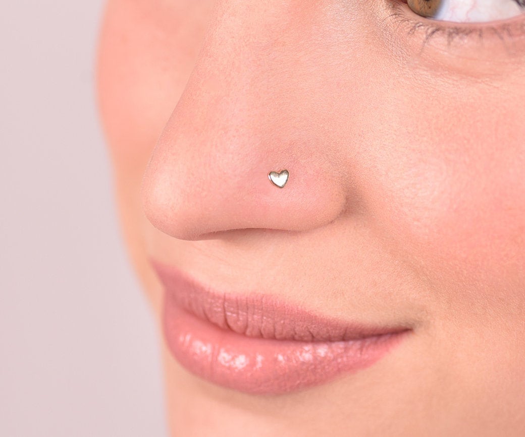 14k Solid Gold Tiny Heart Nose Stud