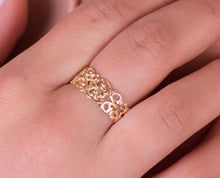 Load image into Gallery viewer, 14k Solid Gold Lace Boho Ring
