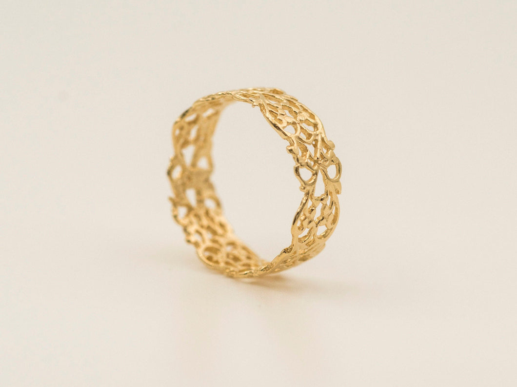 14k Solid Gold Lace Boho Ring