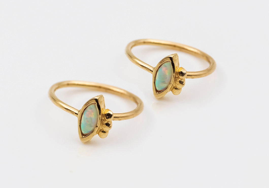 14k Solid Gold Opal Evil Eye Hoop Earrings