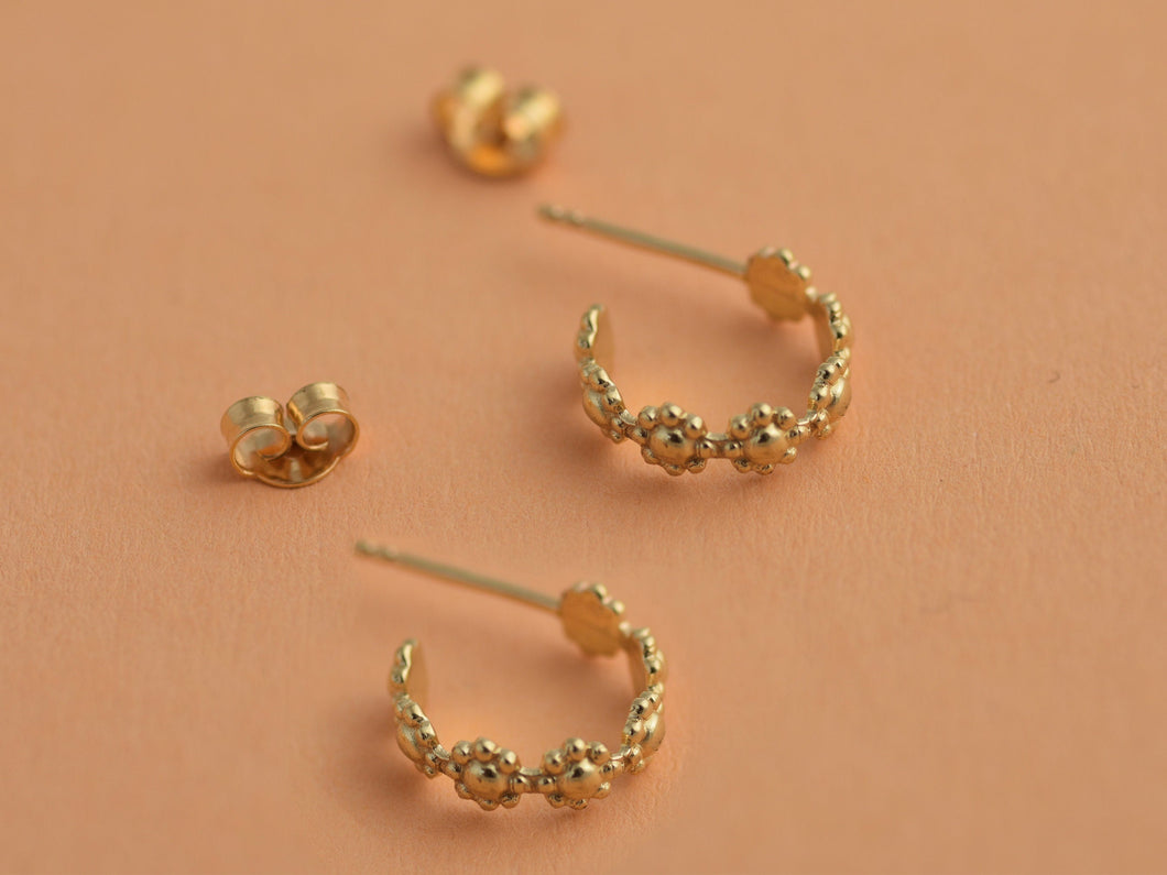 14k Solid Gold Flower Hoop Earrings