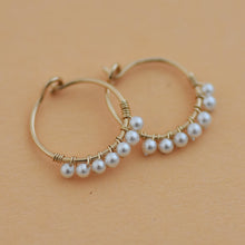 Load image into Gallery viewer, Wire wrapped Hoops with Tiny Freshwater Pearls - 14K Gold - Noma
