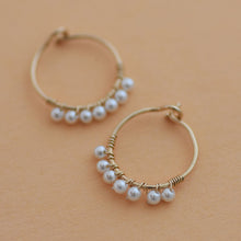 Load image into Gallery viewer, Wire wrapped Hoops with Tiny Freshwater Pearls - 14K Gold - Noma
