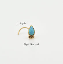Load image into Gallery viewer, 14k Solid Gold Blue Opal Drop Nose Stud - Andrea
