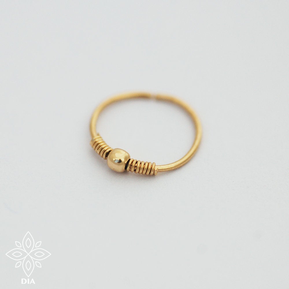 14K Solid Gold Nose Hoop Ring - Grace