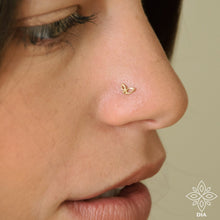 Load image into Gallery viewer, Nose stud, 14k GOLD nose stud, flower nose stud, Solid gold stud earring, Tiny nose stud, Helix gold stud, Cartilage stud, Nose jewelry
