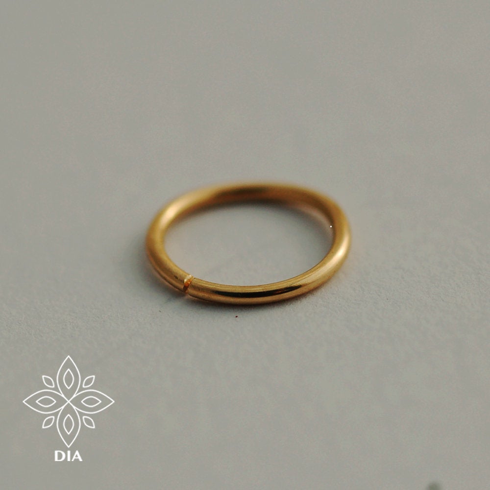 14K Solid Gold Thin Nose Hoop Ring 16/18/20/22/24 GAUGE - Lily