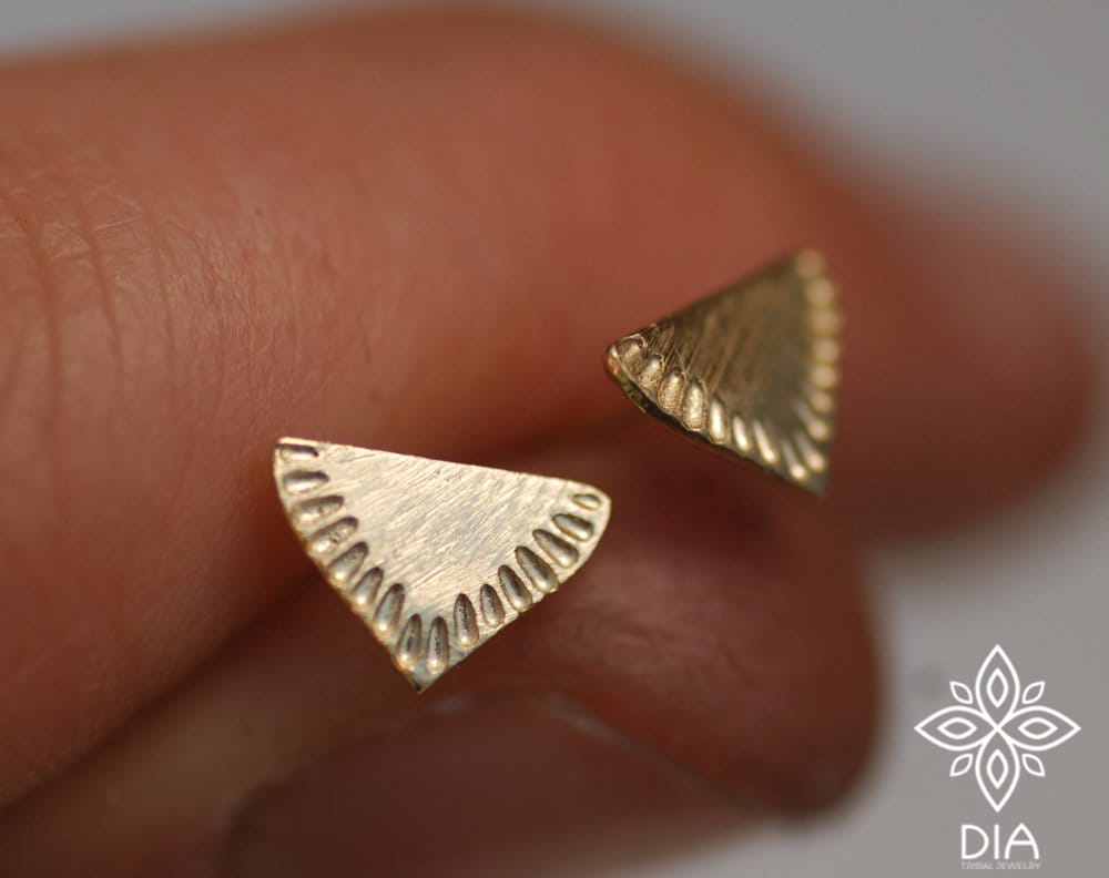 14k Gold Tribal Triangle Earrings