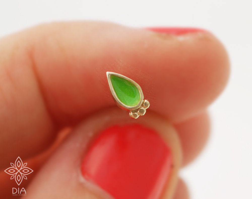 14k Solid Gold Indian Drop Stud Earring  - Hailey