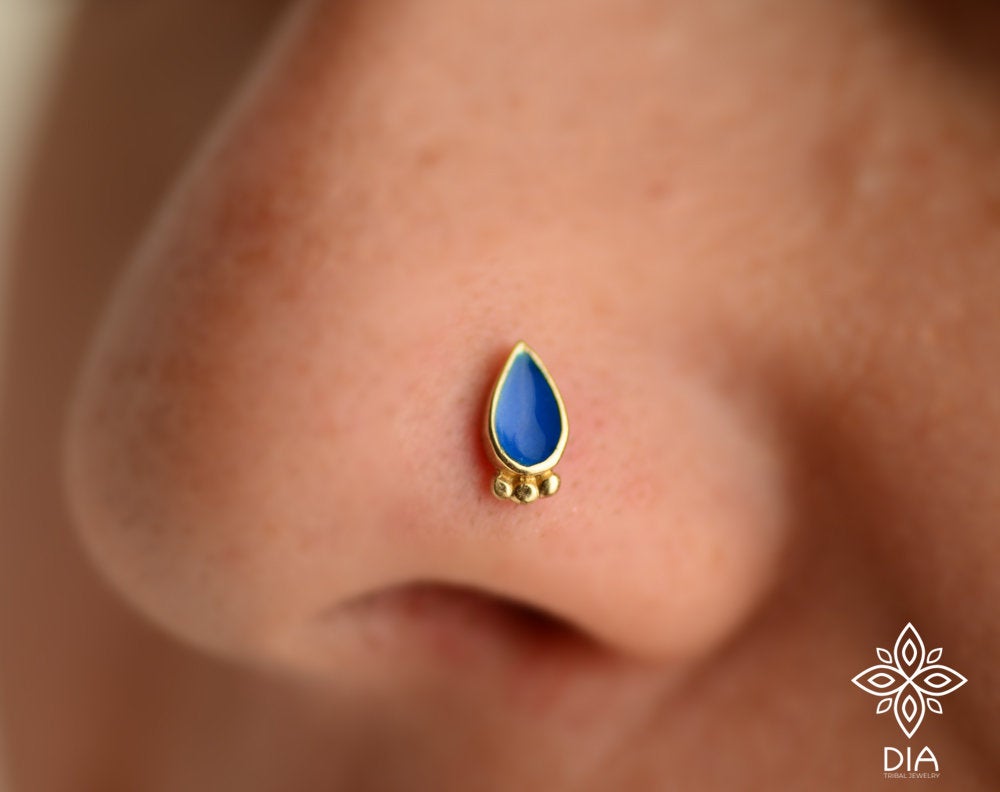 14k Solid Gold Indian Drop Stud Earring  - Hailey