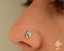 Load image into Gallery viewer, 14k Gold Turquoise Drop Nose Stud
