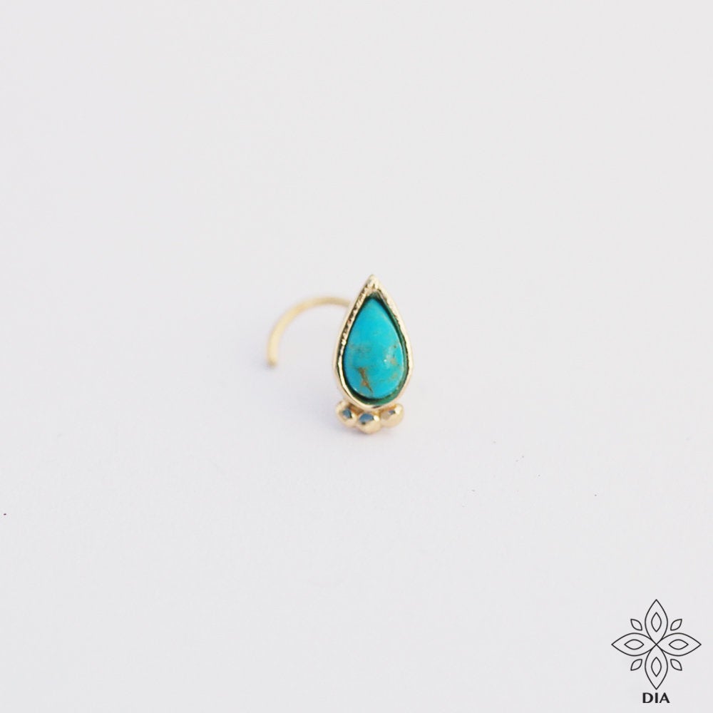 14k Solid Gold Natural Turquoise Drop Stud Earring - Aubree