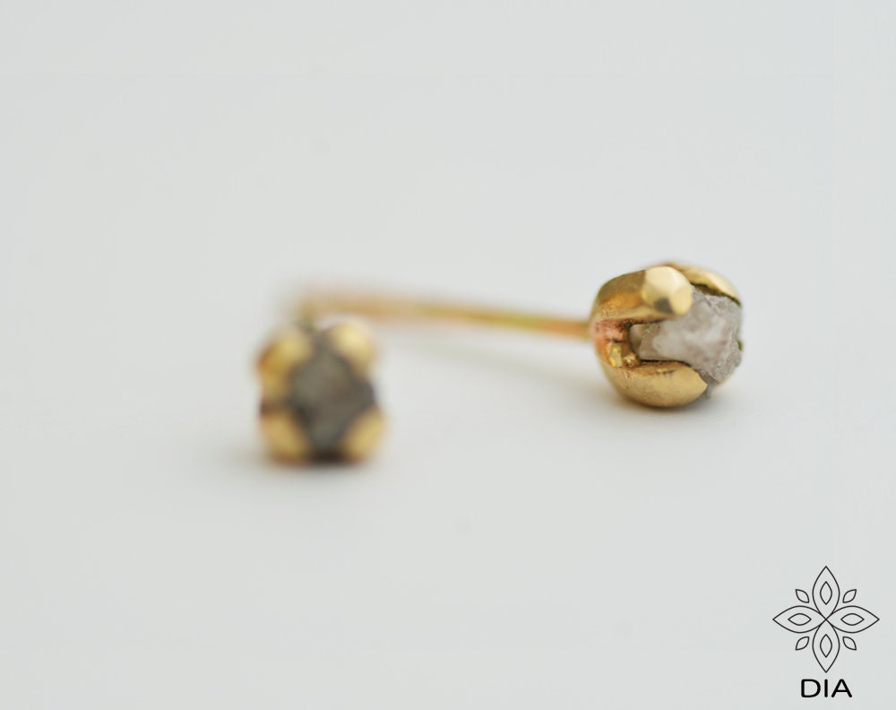 14k Gold Raw Diamond Earrings