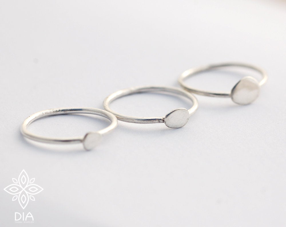 Silver Sterling Stackable Dainty Pebble Ring SET of 3 - Genevieve