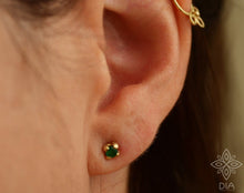 Load image into Gallery viewer, 14k Solid Gold Natural Emerald Stud Earrings - One Pair - Elena
