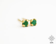 Load image into Gallery viewer, 14k Gold Natural Emerald Stud Earrings
