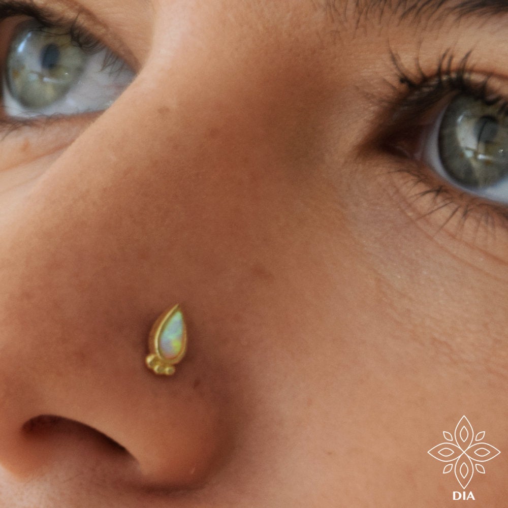 14k Gold White Opal Stud Drop Earring  - Scarlett