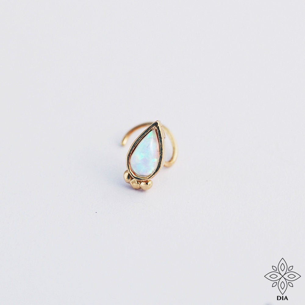 14k Gold White Opal Stud Drop Earring  - Scarlett