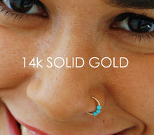 Load image into Gallery viewer, 14k Gold Boho Nose Hoop with Turquoise Beads
