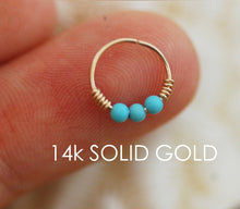 Load image into Gallery viewer, 14k Gold Boho Nose Hoop with Turquoise Beads
