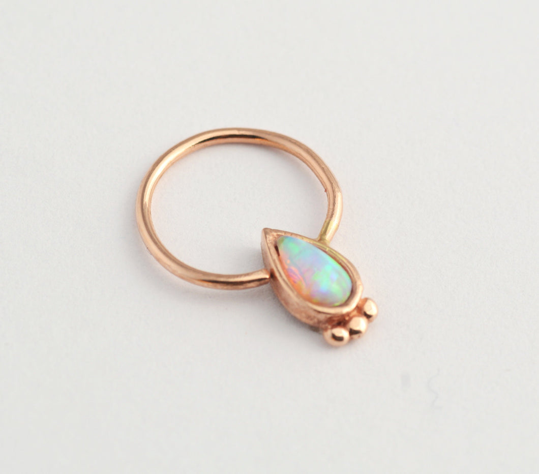 14k Gold Opal Stone Hoop Ring