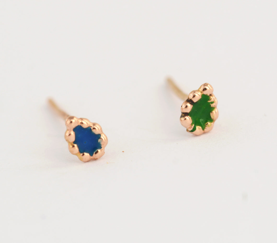 14k Solid Gold Tiny Indian Stud Earring - Liliana