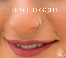 Load image into Gallery viewer, 14k Gold Nose Hoop with Turquoise Beads
