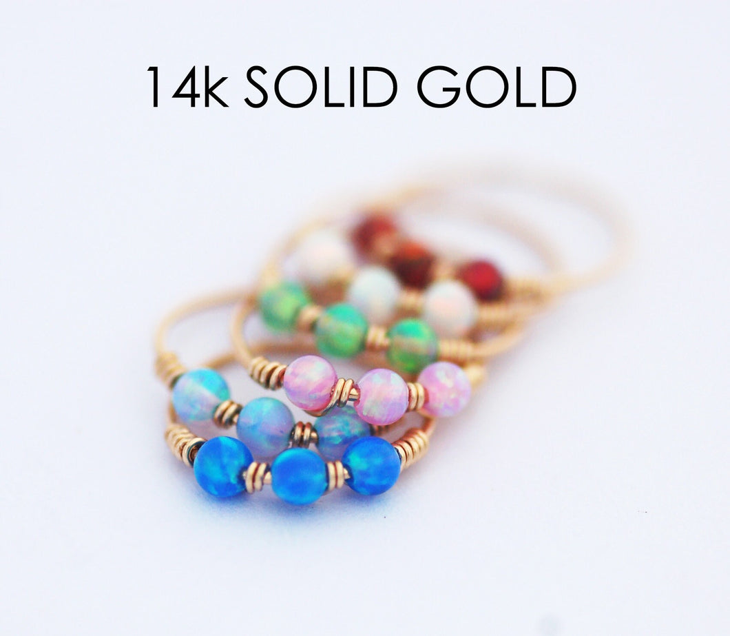 14K Gold Beaded Opal Nose Hoop