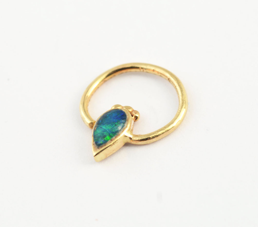14k Solid Gold Unique Opal Septum Hoop Ring - Valerie