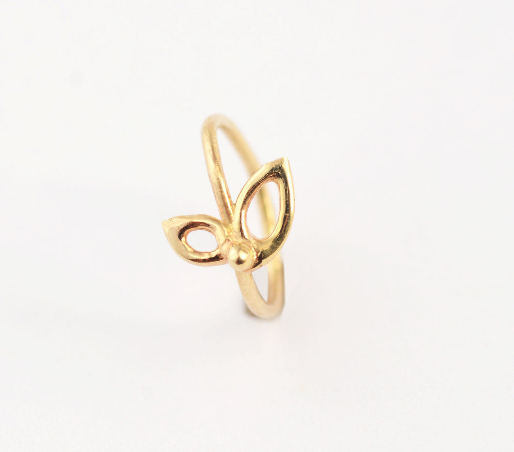 14k Solid Gold Minimal Flower Hoop Ring