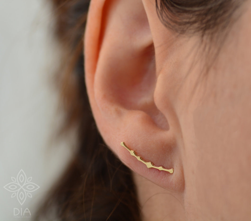 14k Solid Gold Dainty Ear Climber Earring - Skylar