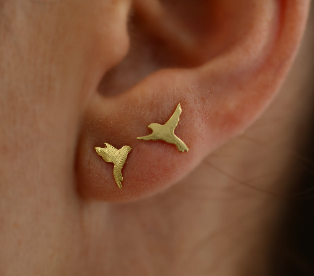 14k Gold Flying Bird Stud Earrings