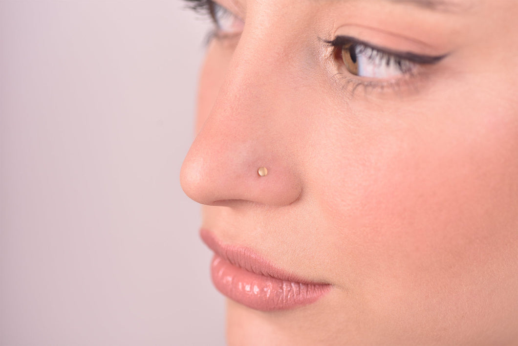 14k Solid Gold Flat Dot Nose Stud Earring - Ellie