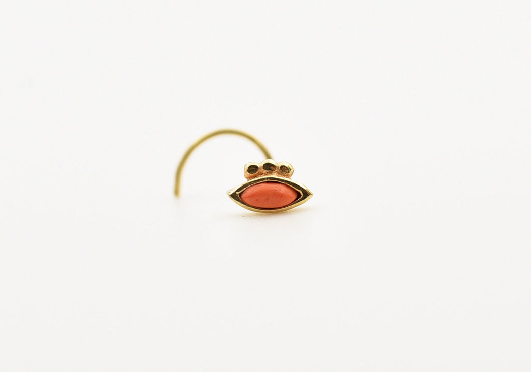 14k Solid Gold Tiny Eye Pink Coral Stud Earring - Delilah