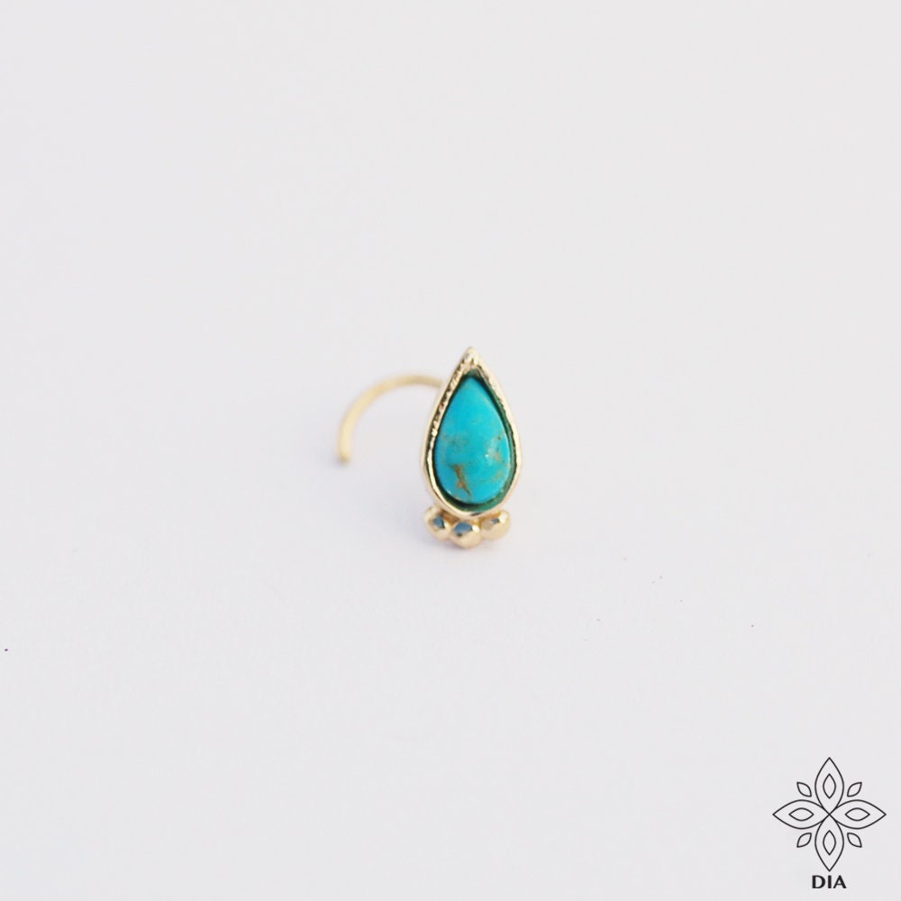 14k Gold Turquoise Drop Nose Stud